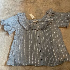 NWT Anthropologie Leora Shimmer Blouse Size Small Blue